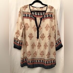 Lucky Brand Bohemian Tinsley Woven Tunic Top Split Neckline Size Large